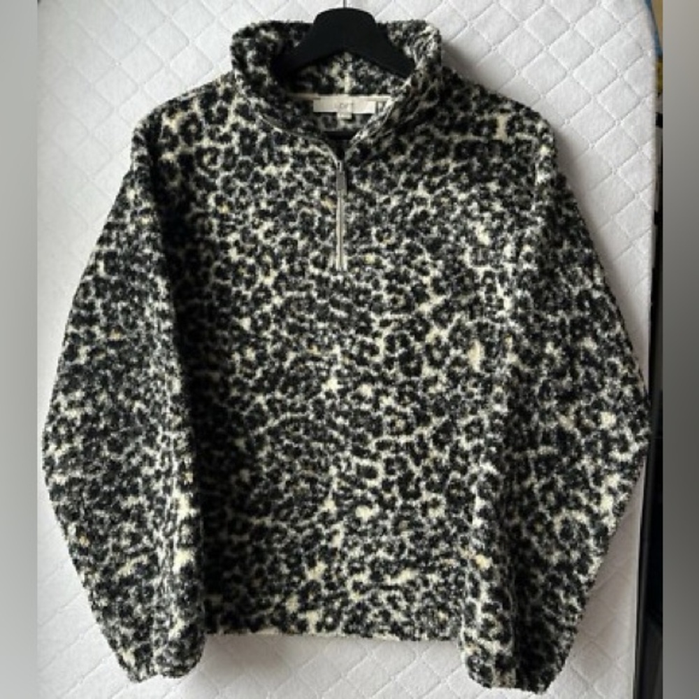 Loft Leopard Print Sherpa Fleece Half-Zip Pullover - image 2